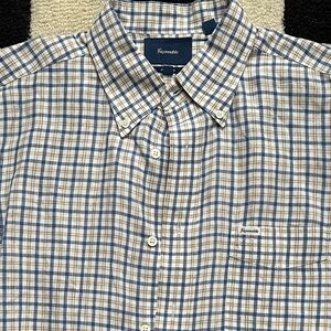 Faconnable White, Brown, and Blue Checkered Shirt | L